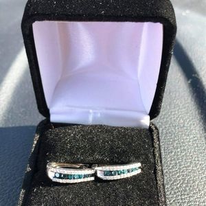Blue and white diamond hoop earrings 10karat wg
